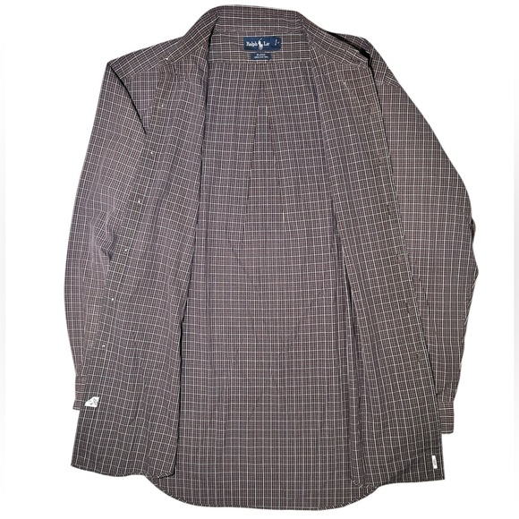 Ralph Lauren Micro Plaid Casual Botton Down Brown Dress Shirt Size M - Picture 3 of 8